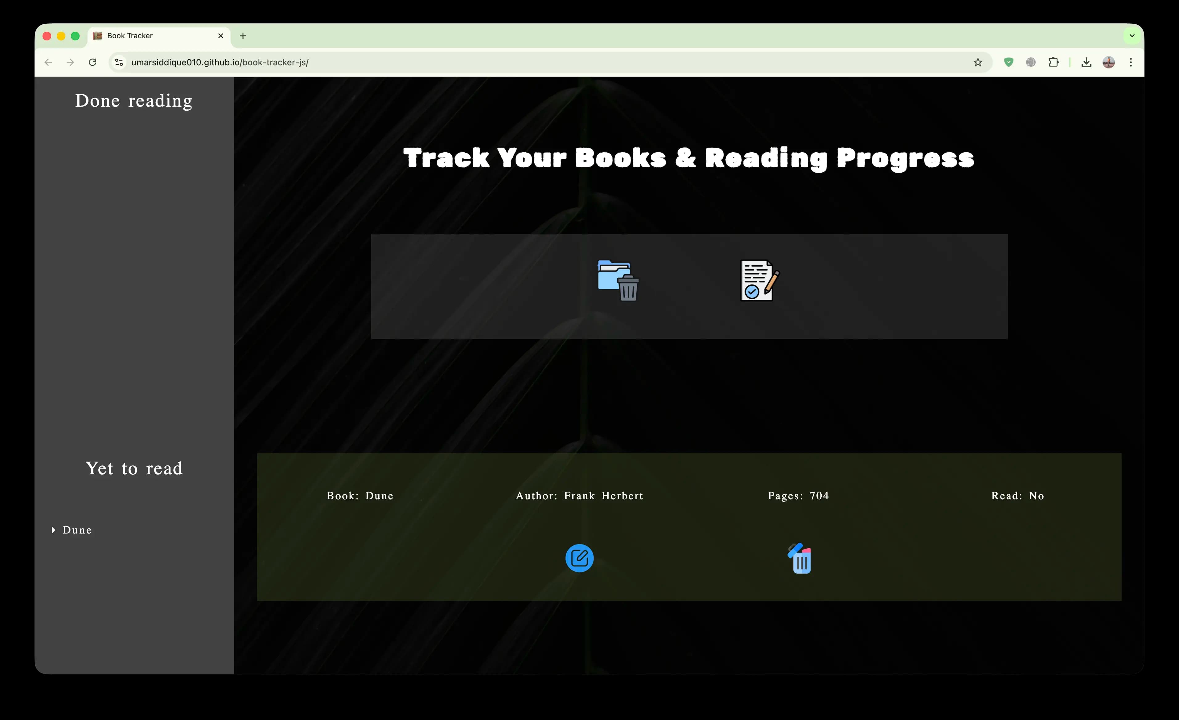 Modular Book Tracker SPA Desktop View